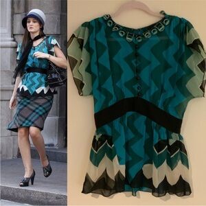 Blair Waldorf Anna Sui Blue Chevron Blouse
